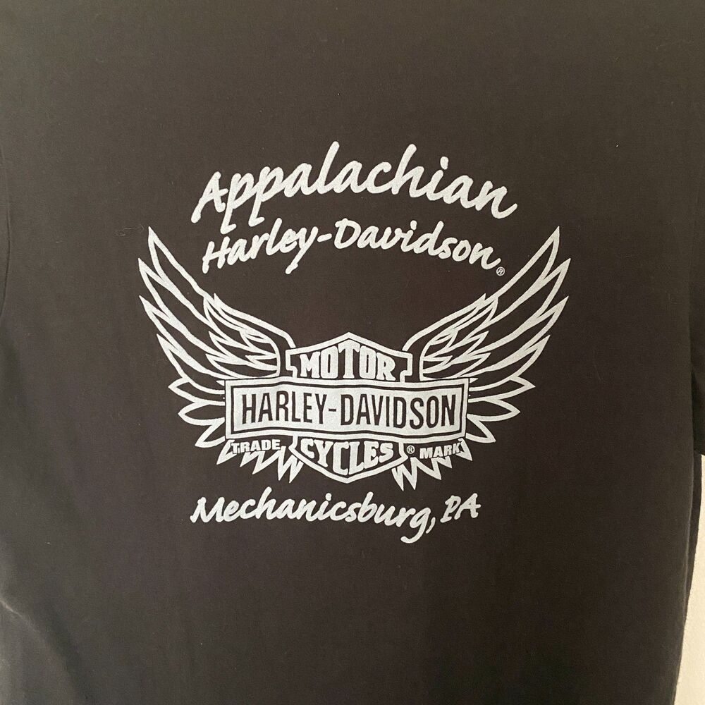 Harley-Davidson Appalachian Black V Neck T-Shirt Cotton Mechanicsburg, PA Sz M - Picture 4 of 9